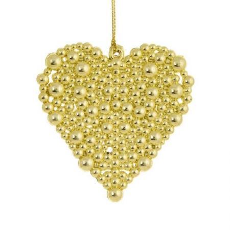 Елочная игрушка Сердечко пластик золотистое (высота 8 см)